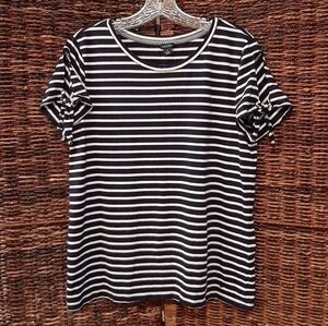 Nautica Women's Large Blue Striped 100% Cotton Short Sleeve Tee Shirt Nautical